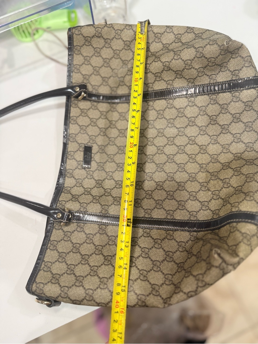 Gucci Beige GG Canvas Tote with Dark Brown Trim - Picture 16 of 16
